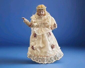Vintage Porcelain Angel Tree Topper - 10.5" Tall