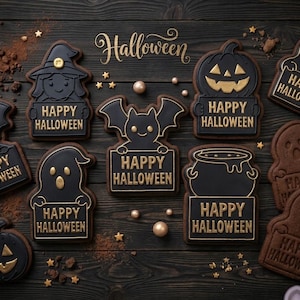 Halloween-Ausstechformen-Set | Frohes Halloween | 3D-Ausstechformen für Kürbis, Hexe, Geist, Fledermaus und Kessel | Herbstliche Backutensilien |