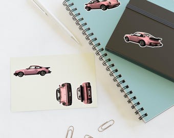 Retro Pink Porsche Turbo S Car Sticker Sheet | Classic Sports Car Decals