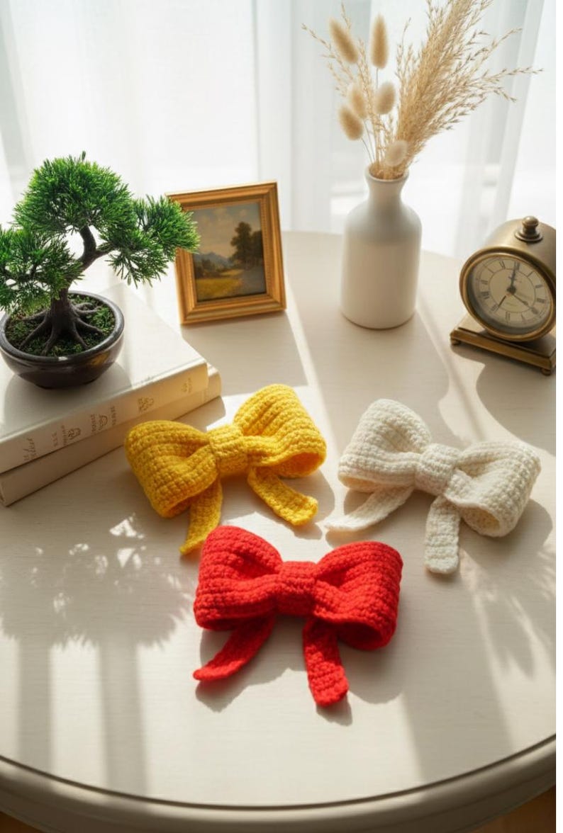 Crochet Bow Pattern, Hair Clip, Christmas Tree Decoration Valentine gift (PDF Pattern) image 5