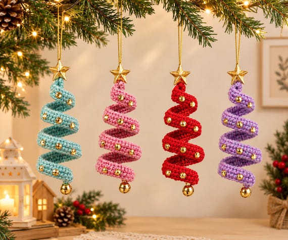 Crochet Christmas Spiral Tree Pattern, Festive Holiday Ornament (English)