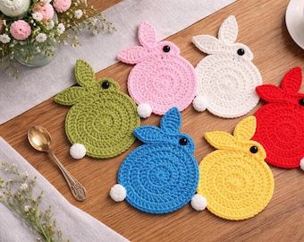 Bunny Coaster Crochet pattern, Easter Gift Decor Mothers day (English PDF pattern)
