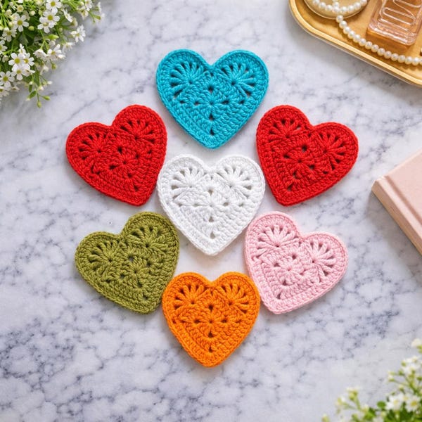 Patroon gehaakt hart appliqué, valentijnscadeau, instructievideo, eenvoudige doe-slinger (Engelse patroon-pdf)