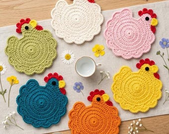 Crochet chicken coaster pattern, Easter Gift Decor Mothers day (English PDF pattern)