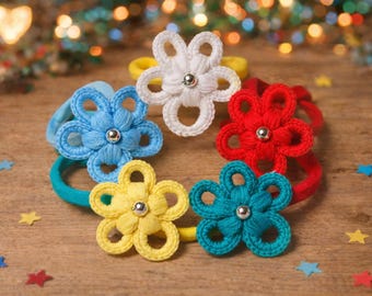 Floral Bloom Crochet Hair Tie Pattern, 3D Puff Flower Valentine gift (PDF, Video Tutorial)