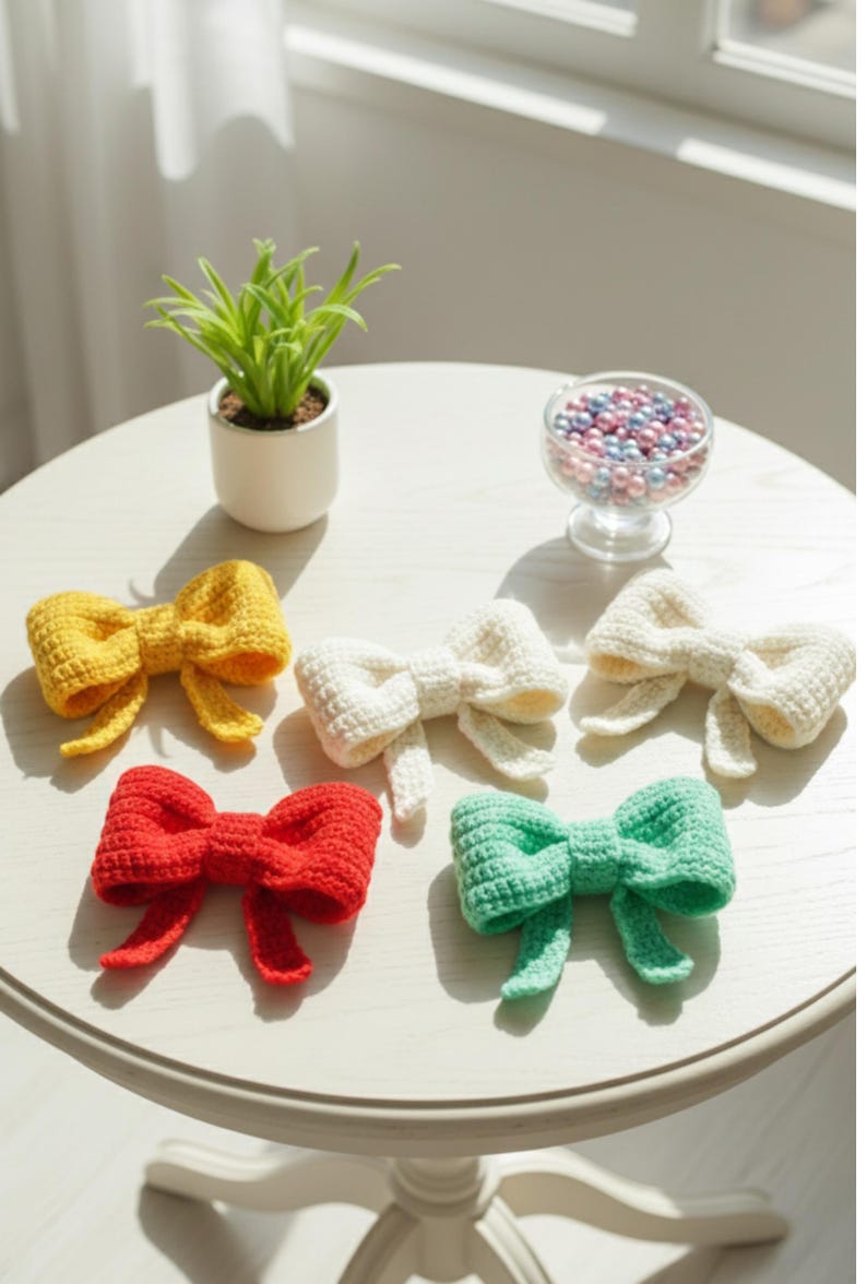 Crochet Bow Pattern, Hair Clip, Christmas Tree Decoration Valentine gift (PDF Pattern) image 7