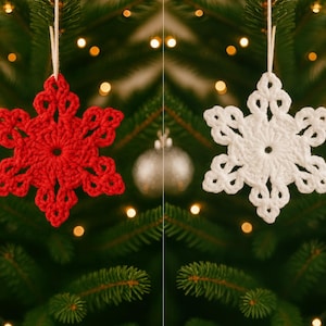 Videotutorial de patrón de copo de nieve a crochet para árbol de Navidad, regalo de San Valentín (PDF digital en inglés)