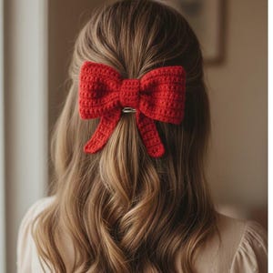 Crochet Bow Pattern, Hair Clip, Christmas Tree Decoration Valentine gift (PDF Pattern) image 2
