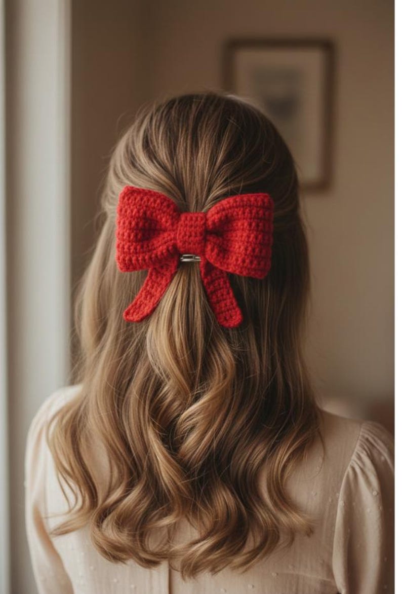 Crochet Bow Pattern, Hair Clip, Christmas Tree Decoration Valentine gift (PDF Pattern) image 2