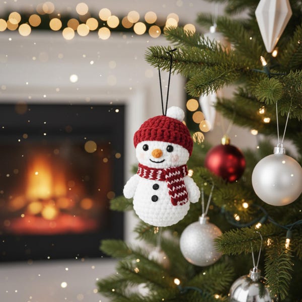 Christmas Snowman Amigurumi Crochet Pattern: Holiday Decor Keychain Valentine gift (Digital PDF in English)