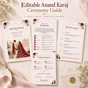 Anand Karaj Guide, Editable 4-Page Sikh Wedding Program Canva Template