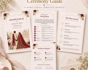 Anand Karaj Guide, Editable 4-Page Sikh Wedding Program Canva Template
