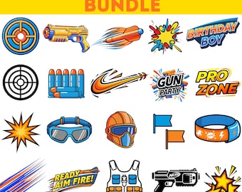 70 Nerf Battle Cliparts Bundle – Action Darts, Blasters, Targets, Words & Combat Icons for Kids Parties, Crafts and Digital Designs
