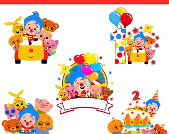 Plim Plim Bundle, Clown Birthday Clipart PNG, Kids Party Design, Cartoon Character , Instant Download