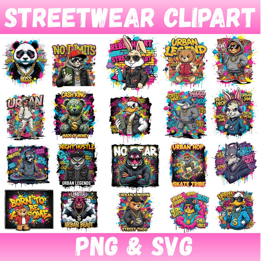 Streetwear Clipart Bundle SVG & PNG | Urban Graphic Tee Designs, Hip ...