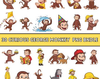Curious George PNG Bundle | 30 Cartoon Monkey Designs | Layered Transparent PNG