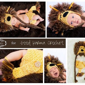 Crochet PATTERN Lion Hat King of the Jungle PDF sizes newborn child image 2