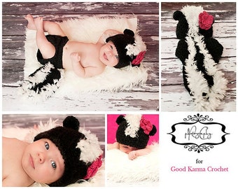 PATRÓN de ganchillo gorro de zorrillo y cubrepañal, baby le pew, pequeño apestoso,