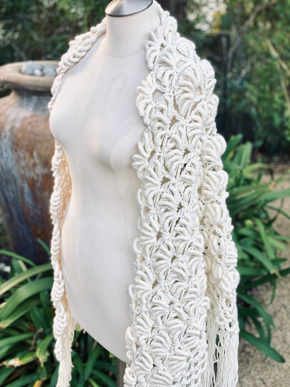 Vintage Crochet Knit Shawl Wrap Scarf - image 5