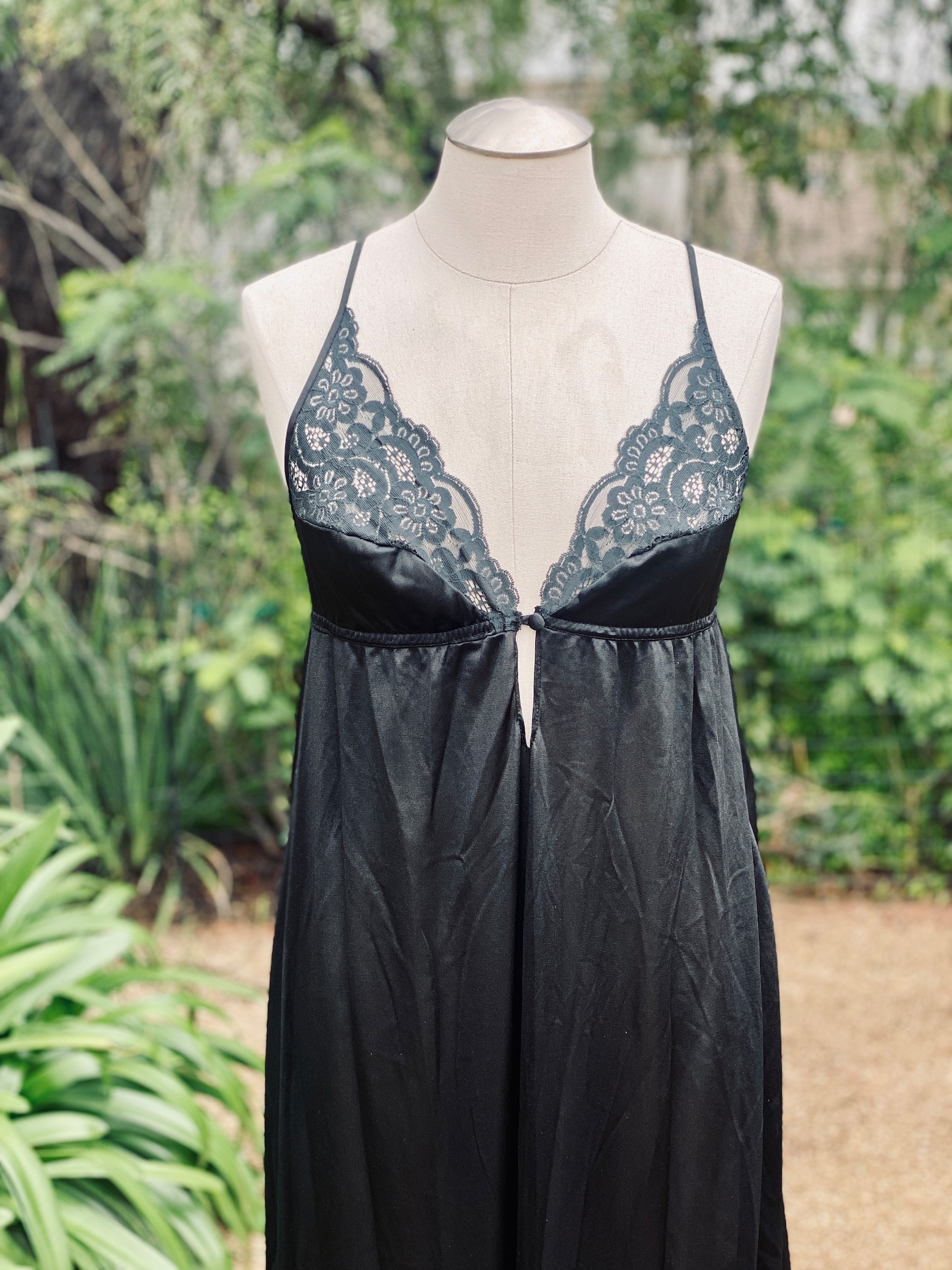 Maxi-length lingerie sleeveless dress, women's size S unclear white type Vintage Second Hand