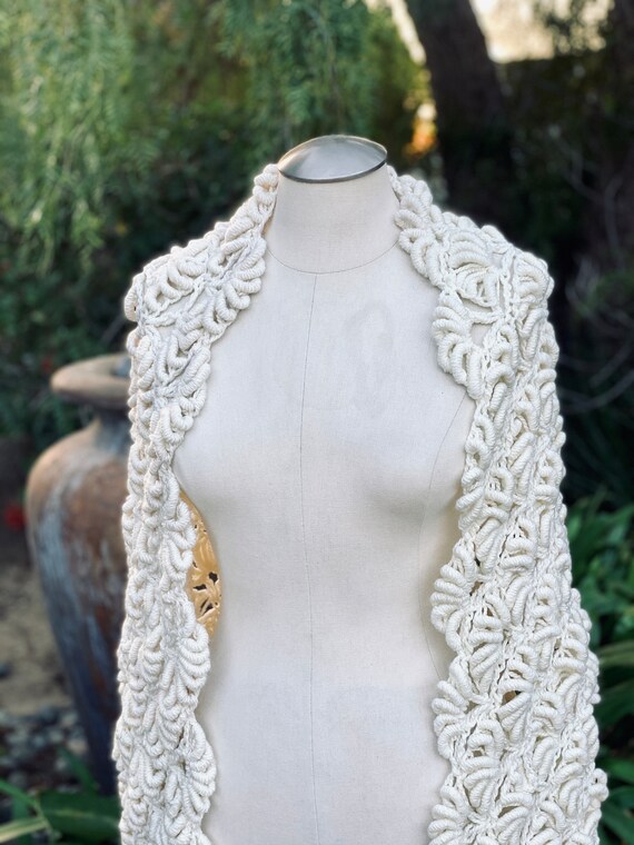 Vintage Crochet Knit Shawl Wrap Scarf - image 3