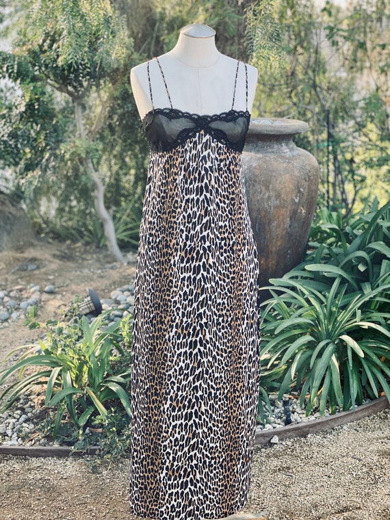 Captivating Vintage Leopard Print Long Slip Dress… - image 10