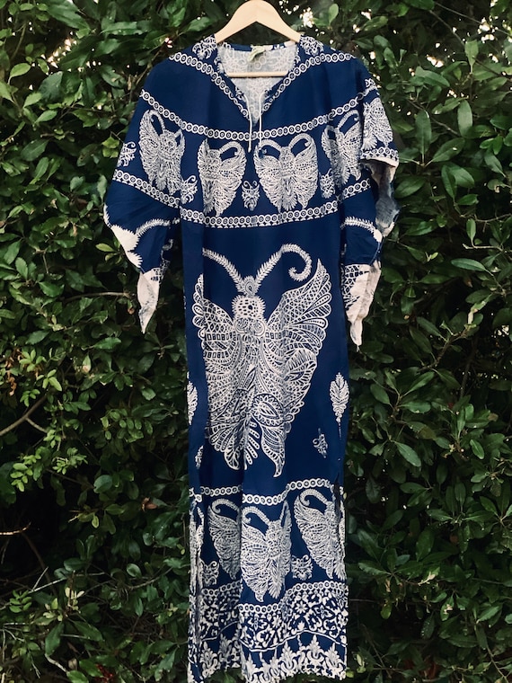 Vintage 70’s Kaftan Butterfly/Moth Dress - image 10