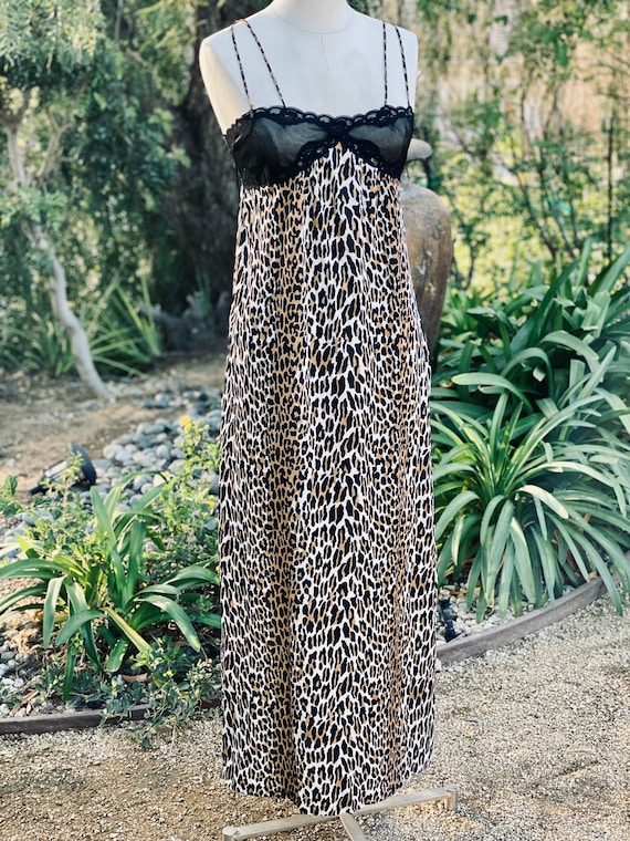 Captivating Vintage Leopard Print Long Slip Dress 