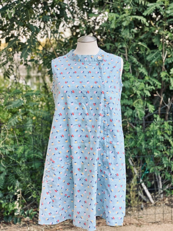 Vintage Blue Floral 60s Dress