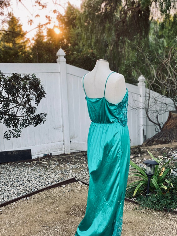 Vintage Turquoise Slip Dress with Lace Detail - T… - image 2