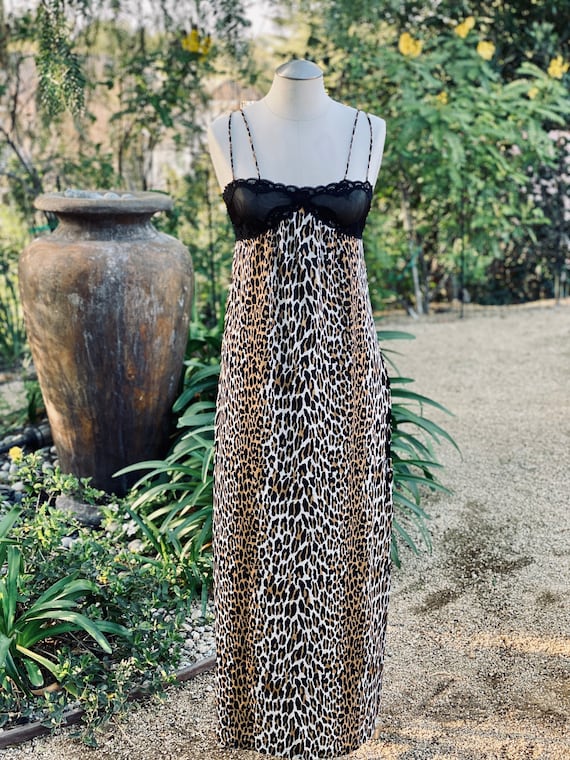 Captivating Vintage Leopard Print Long Slip Dress… - image 2