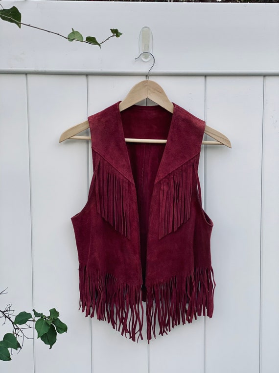 Red Vintage Suede Fringe Vest