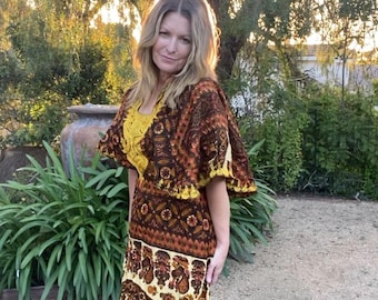 Vestido de fiesta vintage con estampado floral y cachemira