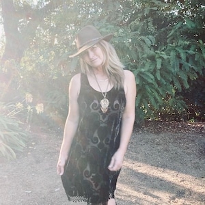 1990’s Sheer Black Velvet Burnout Baroque Beaded Dress