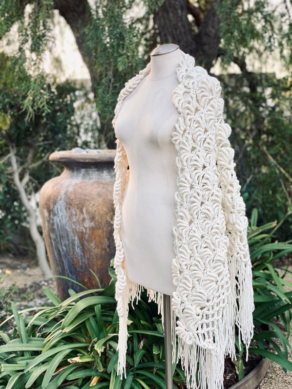 Vintage Crochet Knit Shawl Wrap Scarf - image 6