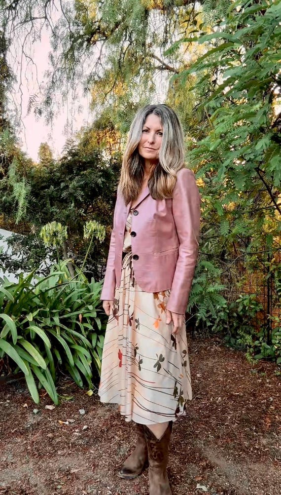 pink leather blazer dress Vintage Rose Jacket by Ann Taylor PU