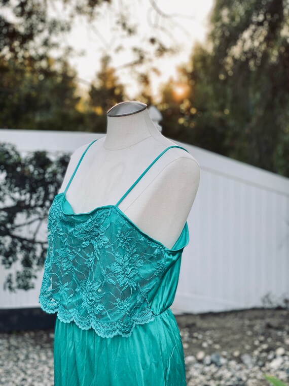 Vintage Turquoise Slip Dress with Lace Detail - T… - image 3