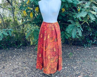 Vintage Orange Paisley Curtain Skirt MIDI Lined