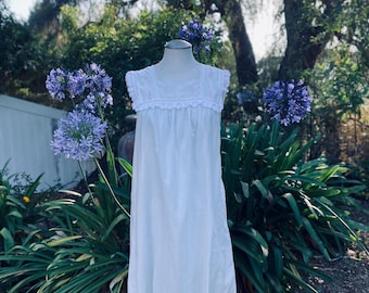 Vintage Pale Blue Cottagecore Tank Nightgown Lingerie with Floral Embroidery and Lace
