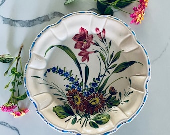 Plato de cerámica italiana vintage: arte botánico pintado a mano, década de 1930