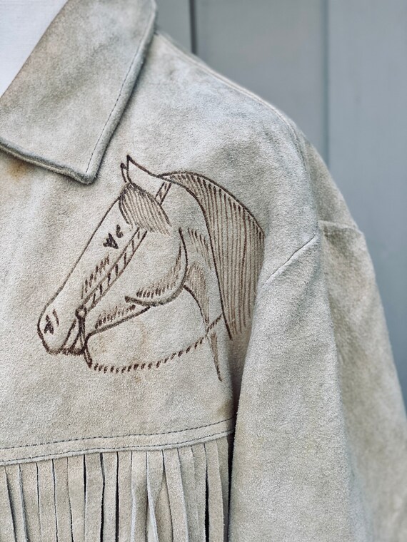 Vintage Suede Fringe Horse Jacket - image 8