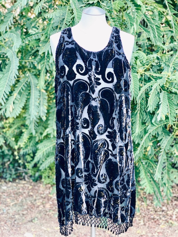 80's/90's Black Velvet Halter with Gold Sheer Overlay Formal Dress main image 1