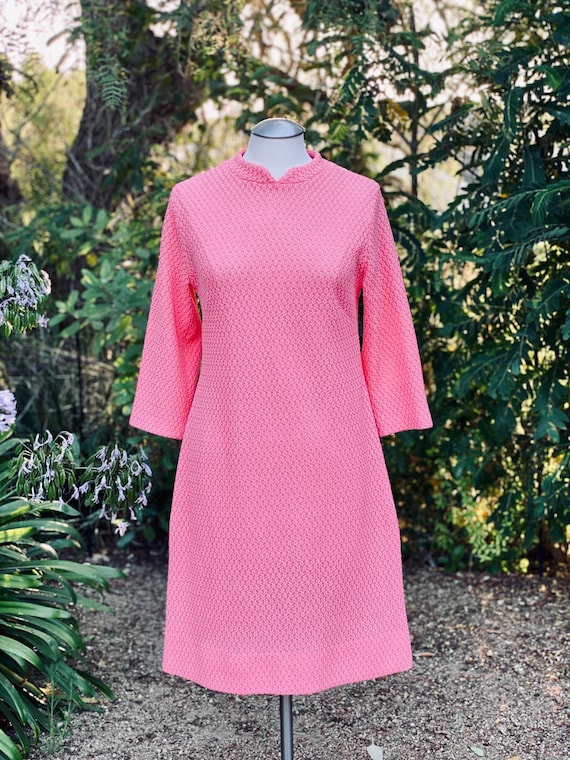 pink gogo dress 60s Pink Mod Mini Dress | Retro GoGo Turtleneck Dress