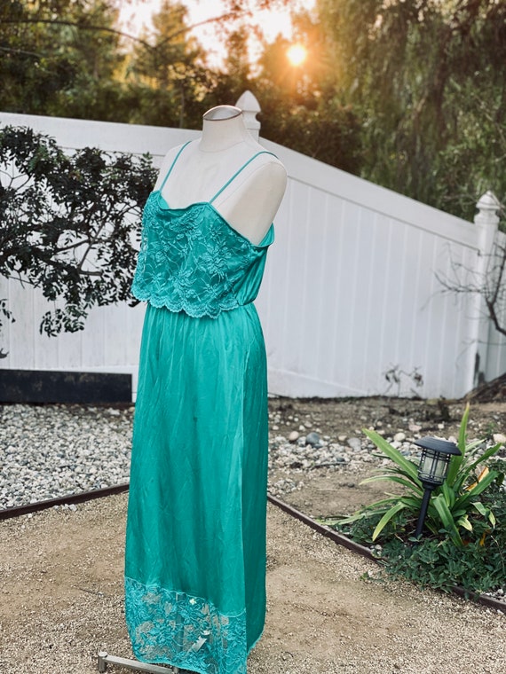 Vintage Turquoise Slip Dress with Lace Detail - T… - image 4