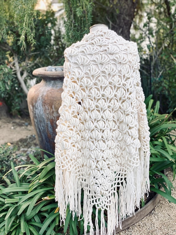 Vintage Crochet Knit Shawl Wrap Scarf - image 4