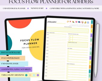 ADHD Focus Flow Planner: Time Blocking, Brain Dump (Digital Download)
