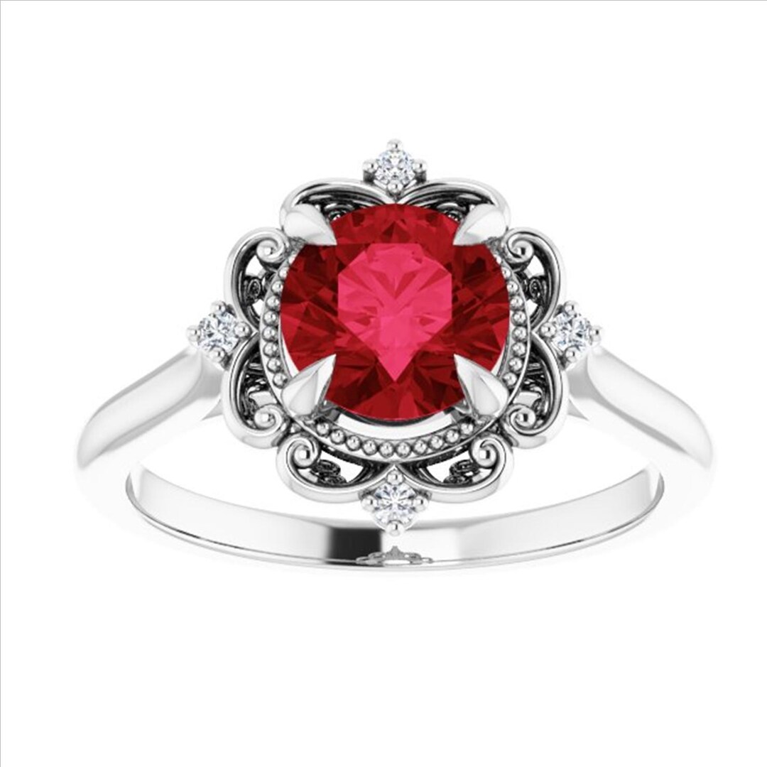 Vintage Ruby Engagement Ring 10k White Gold, Victorian Red Ruby Ring — free download
