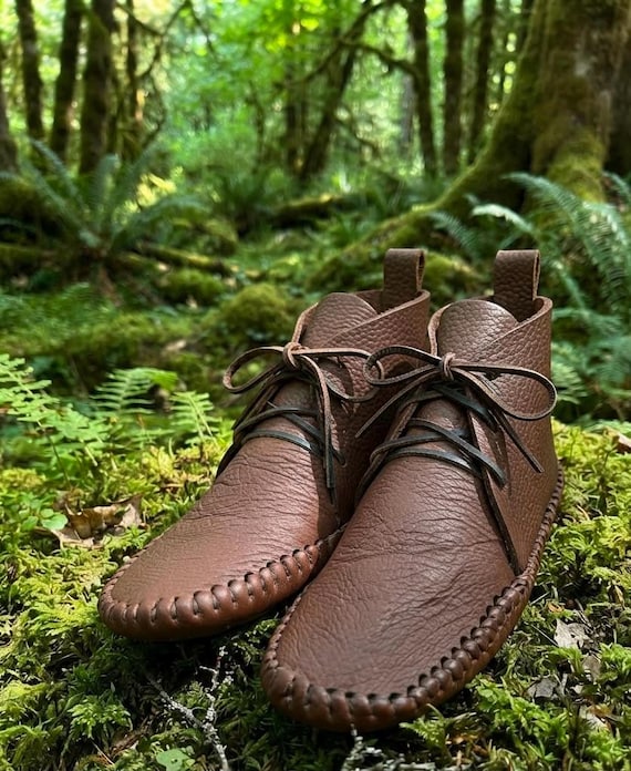 Handcrafted Genuine Leather Moccasin Boots with Traditional Stitching