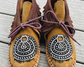 Custom Handcrafted Leather Moccasins, Native-Inspired Beaded Slippers with Fringe