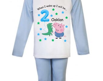 Personalized Peppa Pig George pig Birthday Pyjamas, Boys blue PJs